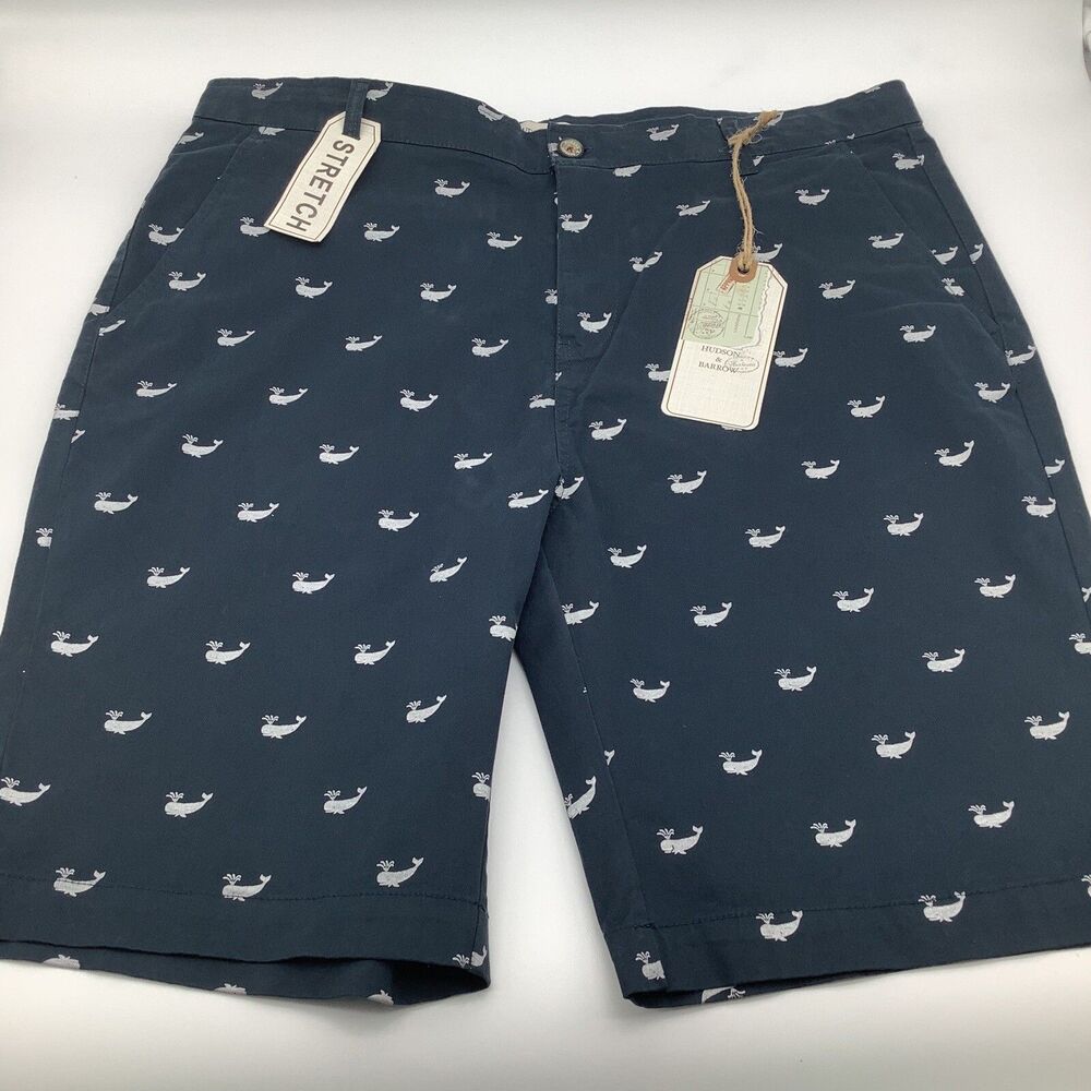 Hudson & Barrow Mens Whale‎ Pattern Shorts Blue Size 36 (Actual 38) NWT